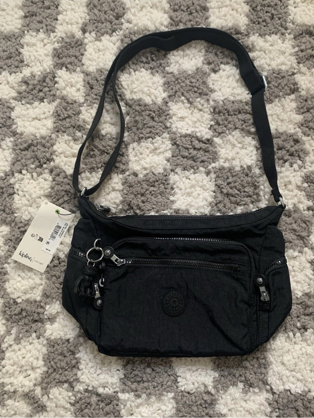 NWT Kipling Gabbie Small Black Nylon Crossbody Bag with Brand Charm/Keychain - Picture 2 of 4
